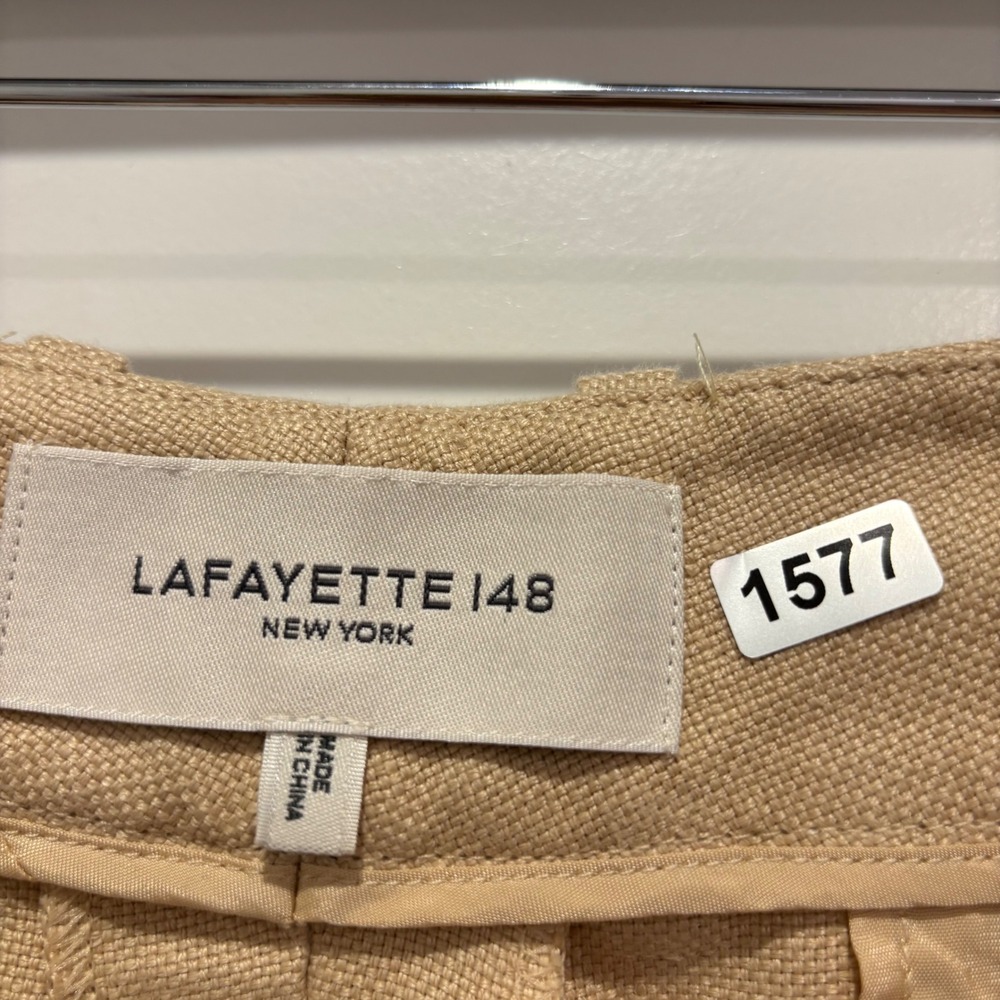 Lafayette 148 New York Tan Linen Wide Leg Trousers High Rise Pants Size 12 - Picture 2 of 6